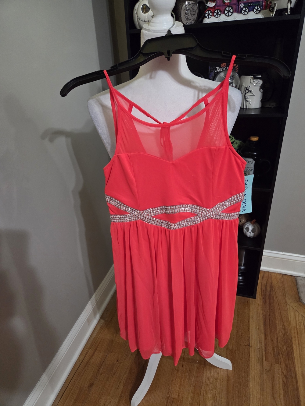 Girls' Coral Beaded Waist Chiffon Slip Dress